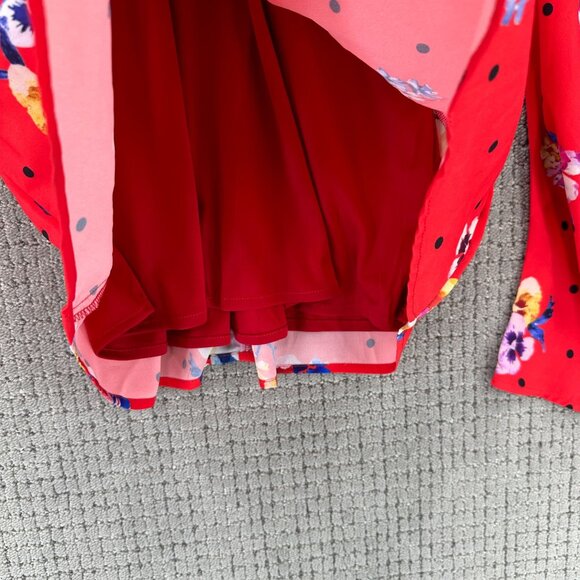 Wayward Fancies eShakti Blouse Womens S Red Floral V-Neck Bell Sleeve Lined - Picture 6 of 14